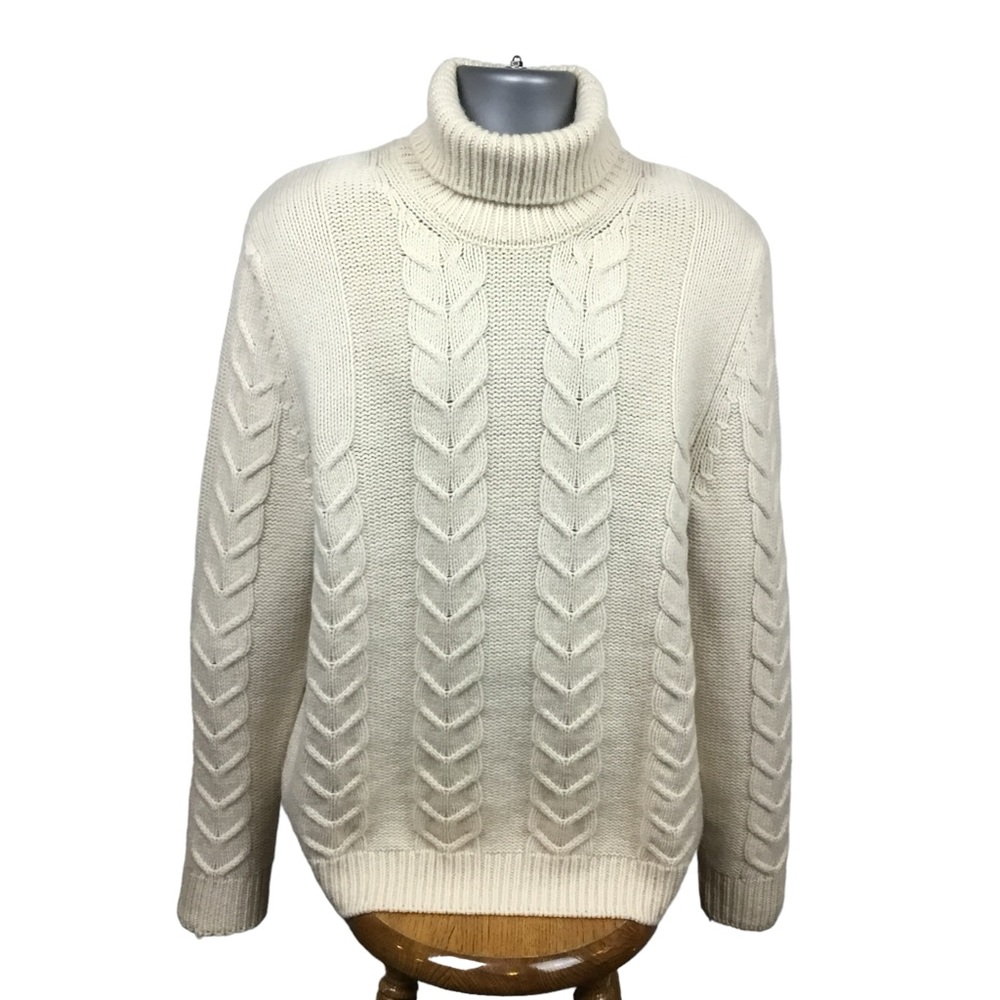 Gran Sasso Wool Cable Turtleneck Sweater PullOver Cream Made in Italy